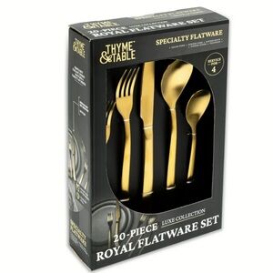 Gold Flatware Set Thyme & Table Royal 20-Piece Gold Stainless Steel Flatware Set